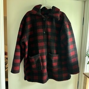 Unisex  Red and Black Plaid Sherpa Jacket